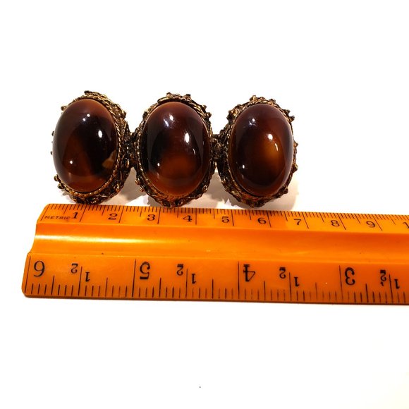 Otomatic Vintage Barrett Made in France Tigers Eye Cabochon Goldtone Metal EUC - Picture 6 of 7